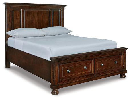 Porter Rustic Brown Queen Panel Storage Sleigh Bed angled side view