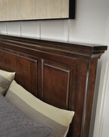 Detail of Porter bed's rustic brown finish and dark bronze hardware