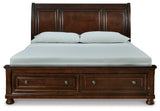 Bed from footboard perspective showing storage drawers
