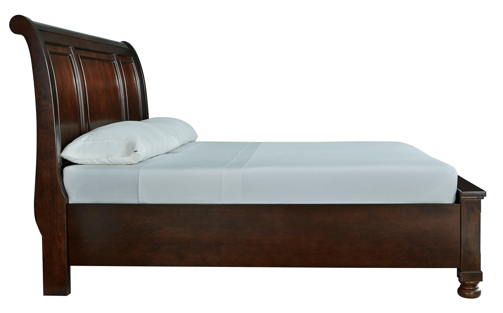 Porter Sleigh Bed side view showing bun feet