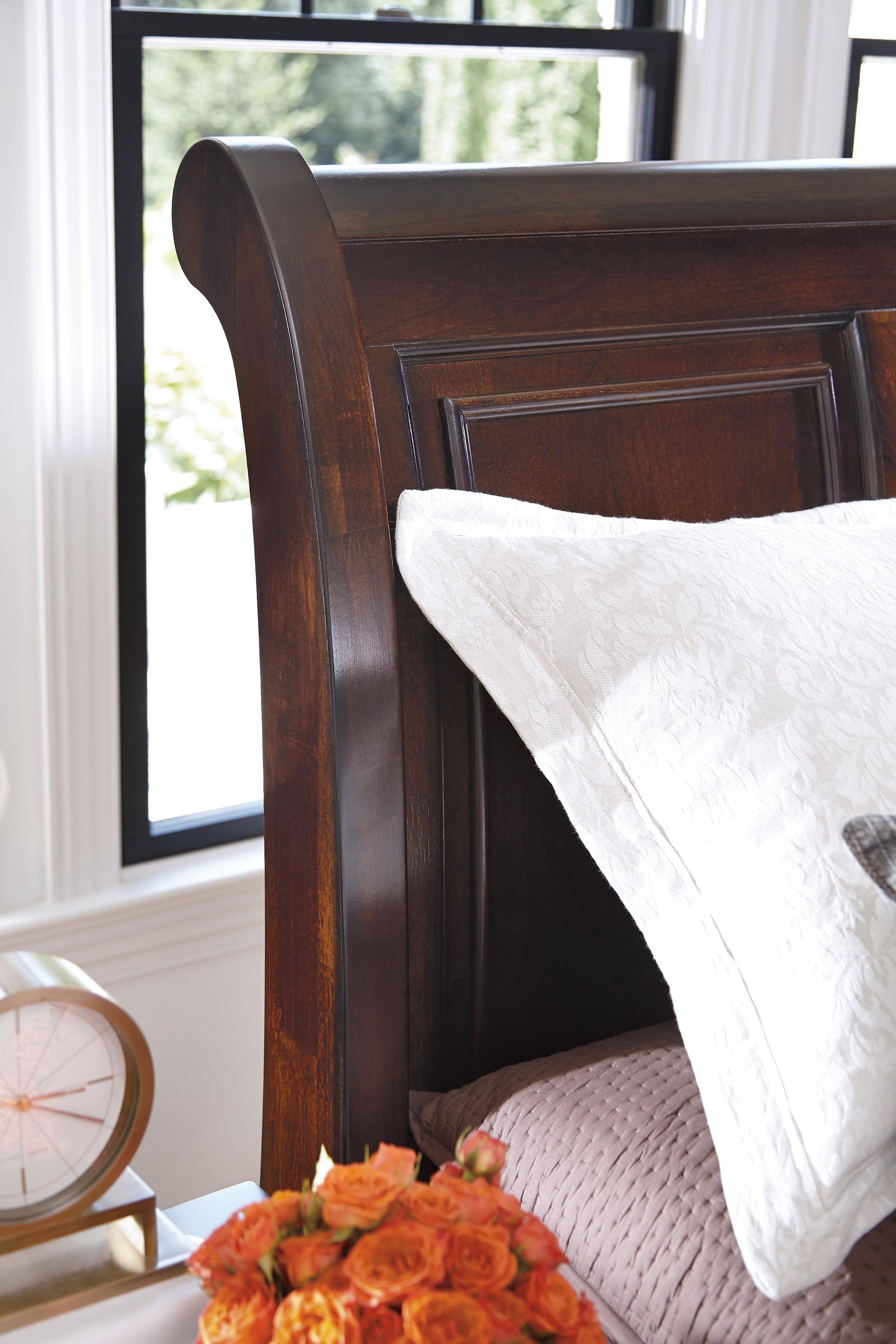 Close-up detail of Porter bed turned bun foot