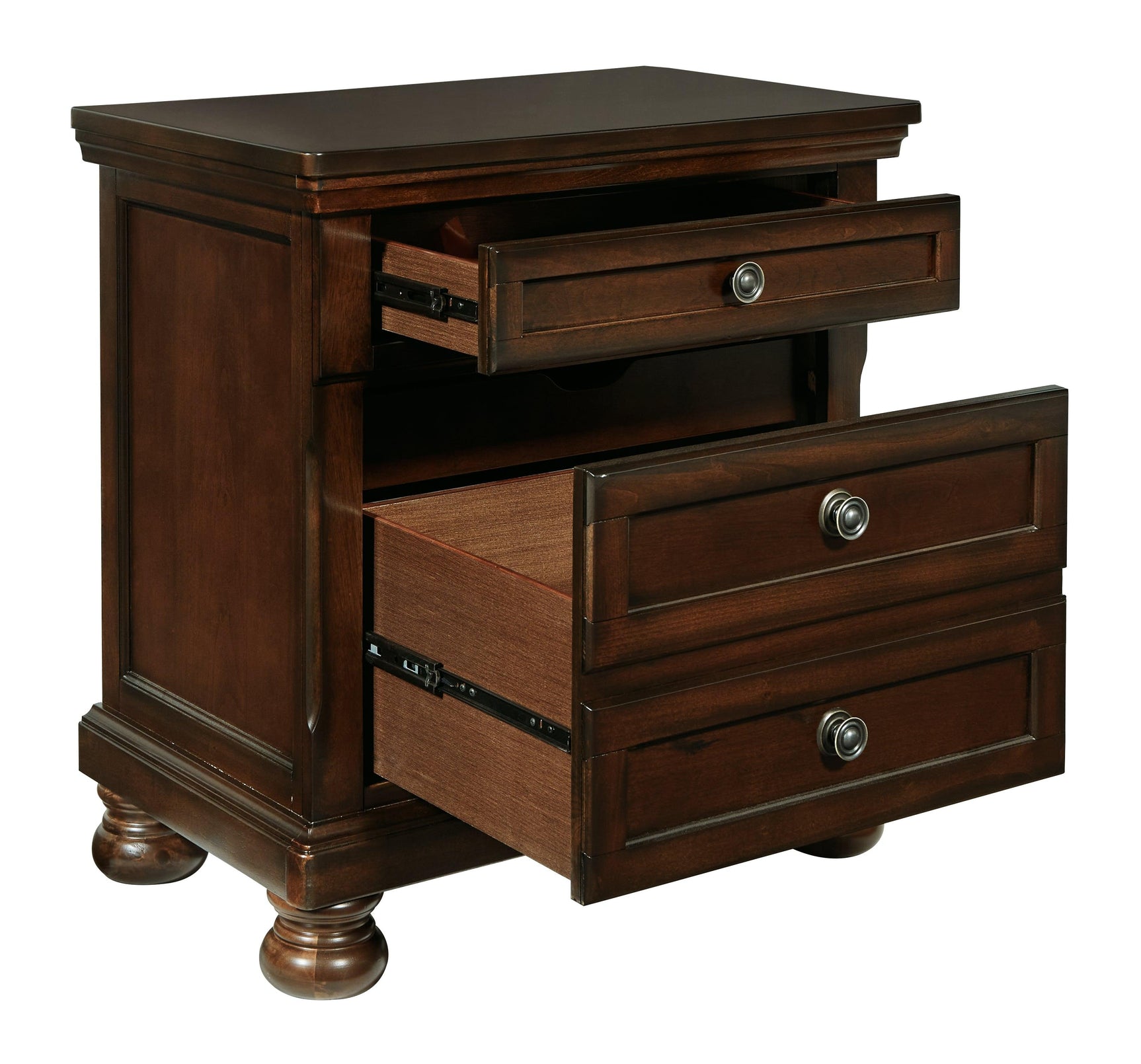 Porter Rustic Brown Nightstand drawers open
