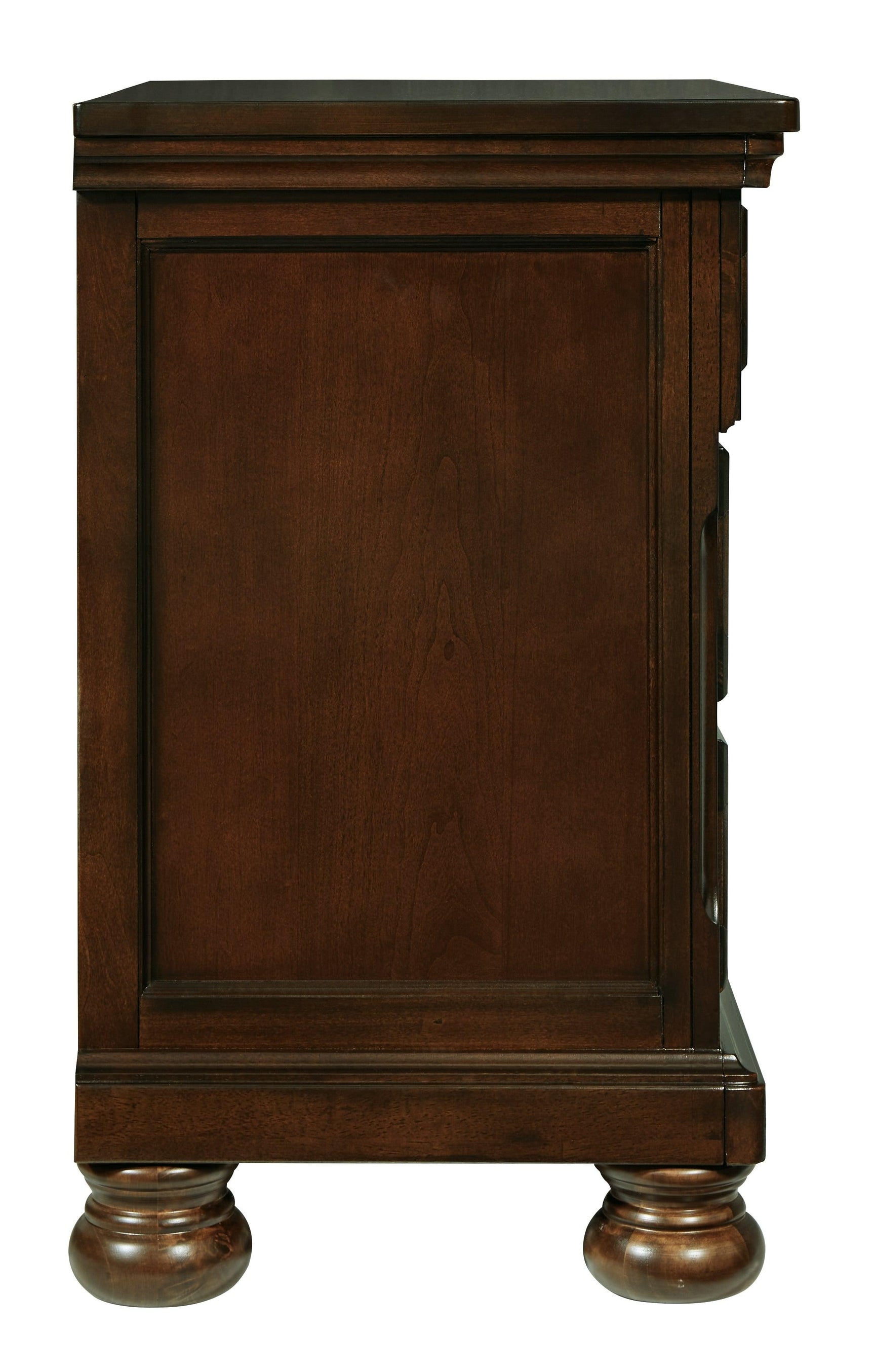 Porter Rustic Brown Nightstand showing bun feet