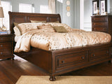 Porter King Sleigh Bed rustic brown finish mood