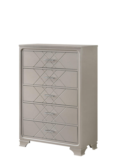 Close-up of Jaylen night stand drawer handle and cream wood finish