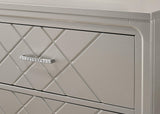 Jaylen night stand view highlighting bottom shelf and metal accents