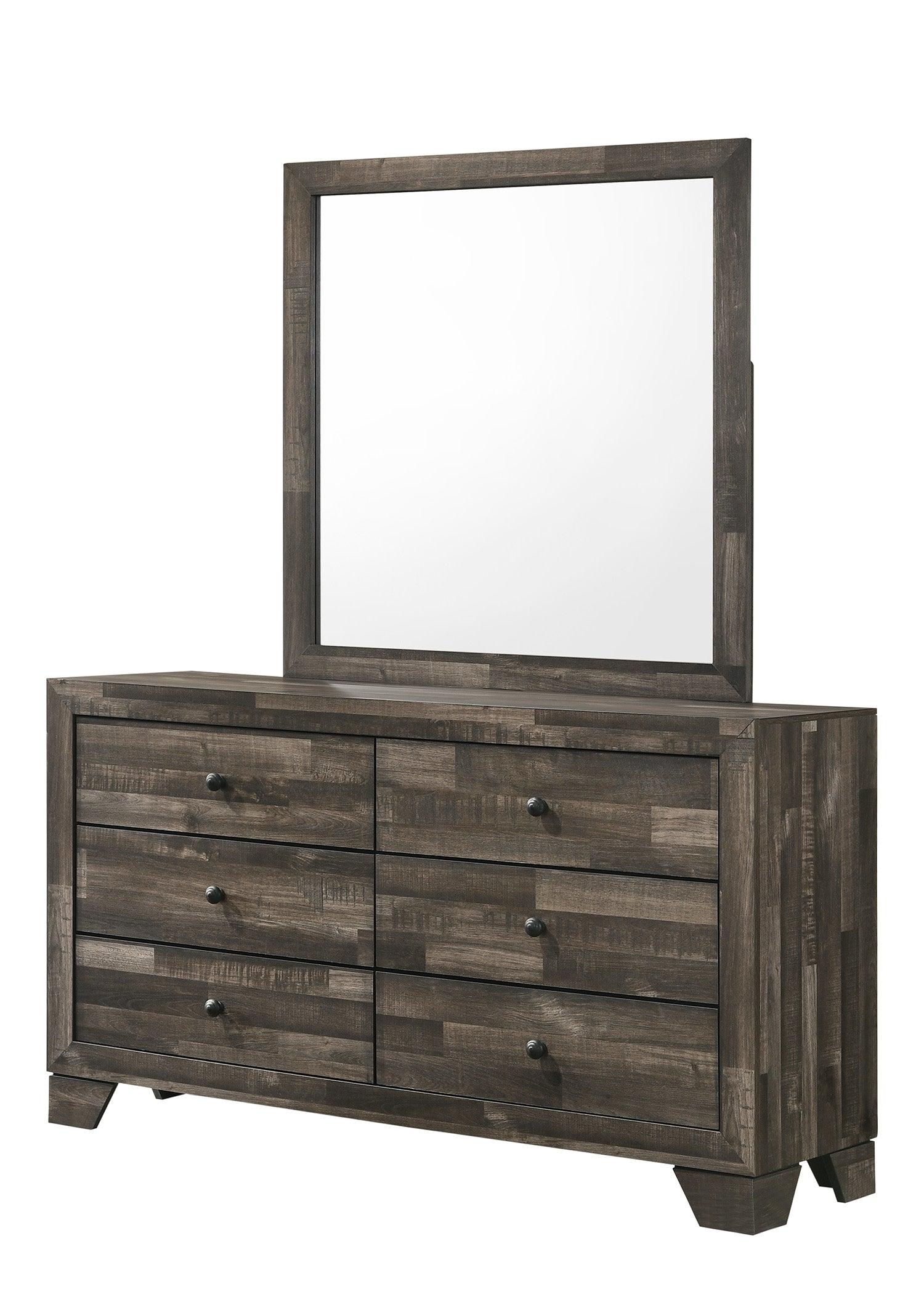 Atticus Dresser Brown, Modern Wood, Nickel Knob 6 Drawers - Ella Furniture