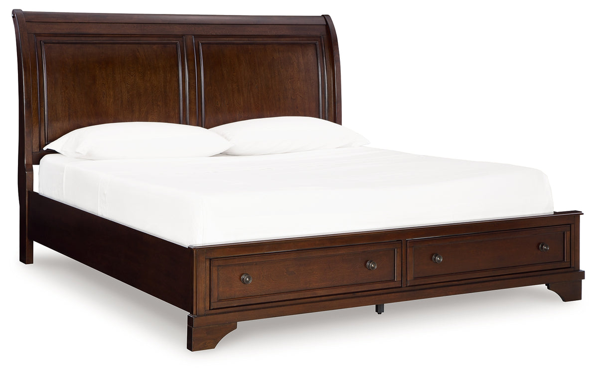 Side view of Trellington Brown Queen Sleigh Storage Bed
