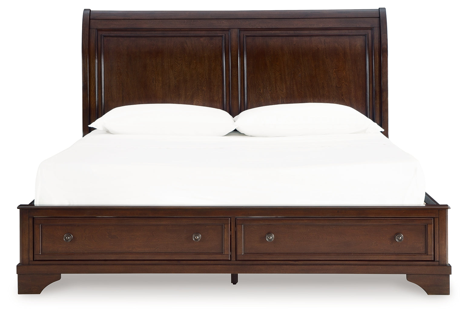 Trellington Brown King Sleigh Storage Bed front head-on view