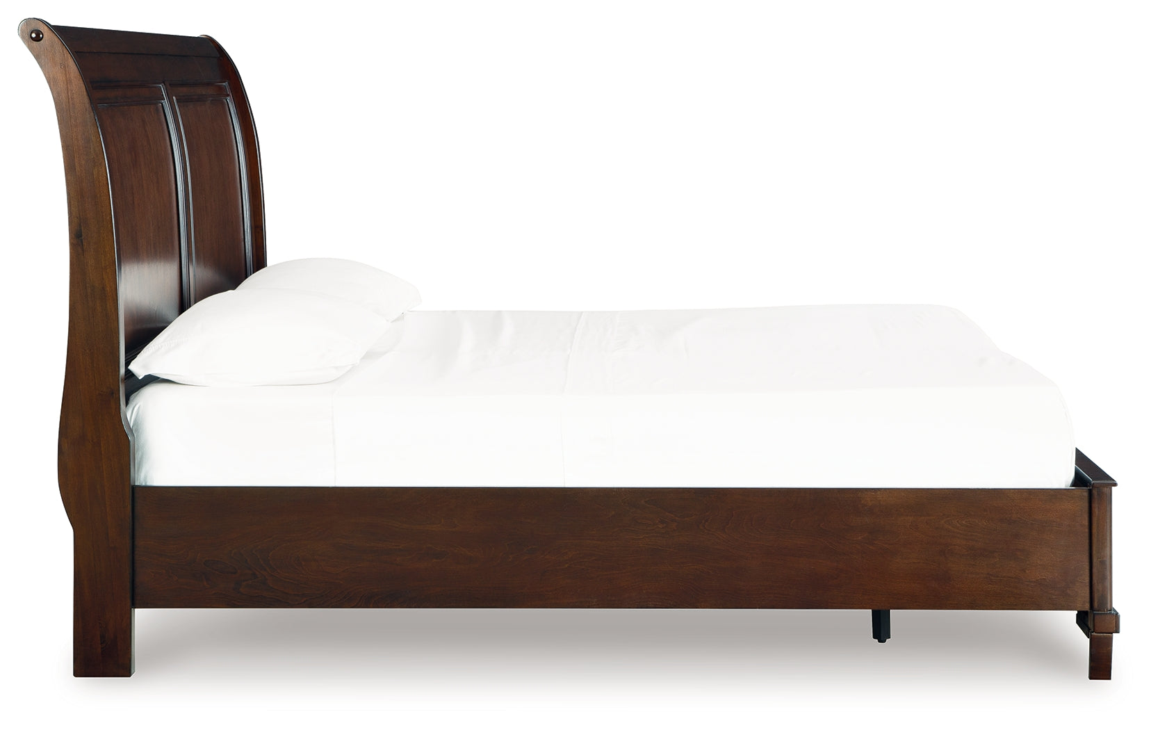 Side profile showing storage drawers in footboard