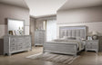 side view of Vail Gray LED Upholstered Panel Bedroom Set bed