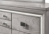 side view of Vail Gray LED Upholstered Panel Bedroom Set footboard