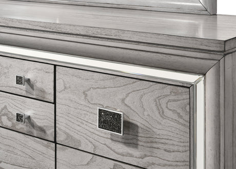 Close-up of Vail dresser drawers with zinc hardware