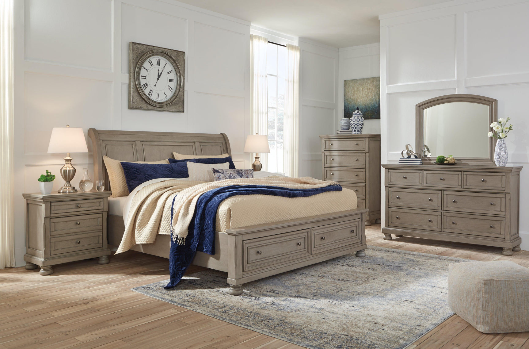 Lettner Light Gray Dresser and Mirror - close-up of hardware and finish