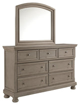 Lettner Light Gray Dresser and Mirror - side view showing drawers