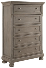 Lettner Light Gray Chest of Drawers - side view showing drawers