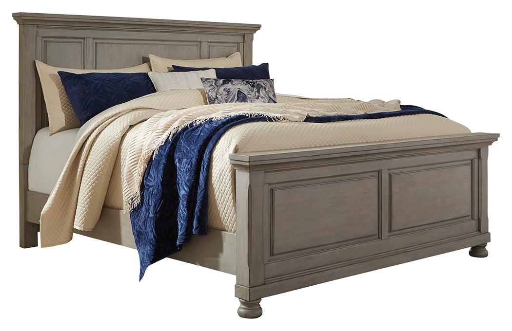 Lettner Light Gray King Panel Bed angled view
