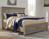 Lettner Light Gray Queen Panel Storage Bed close-up of headboard