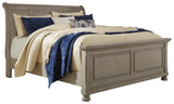 Lettner Light Gray Queen Sleigh Bed - angled view highlighting footboard