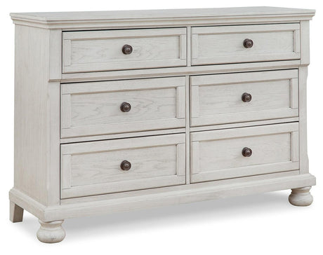 Robbinsdale Antique White Dresser angled closed view