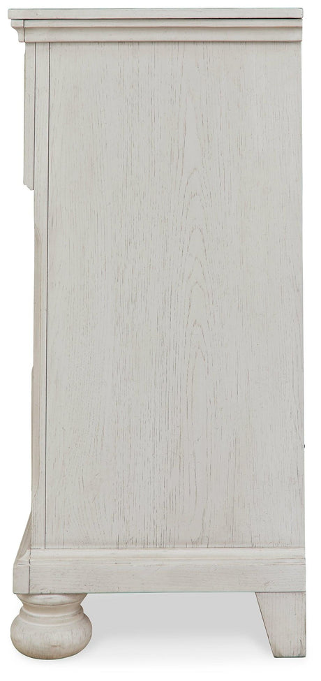 Side view of Robbinsdale Antique White Dresser