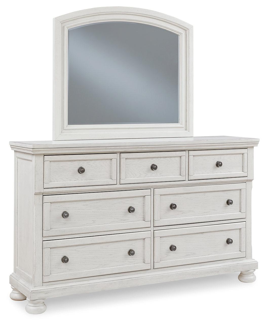 Angled side view of Robbinsdale dresser showcasing drawer detail