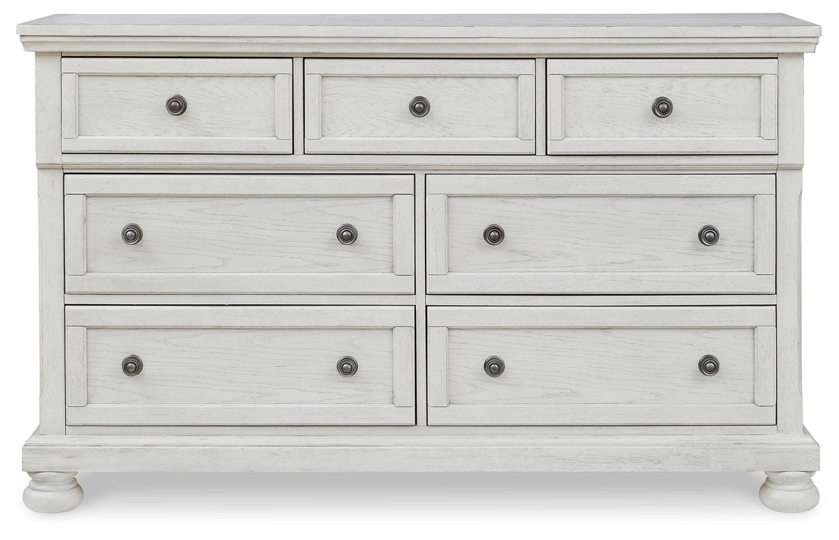 Robbinsdale Antique White Dresser front view with drawers open