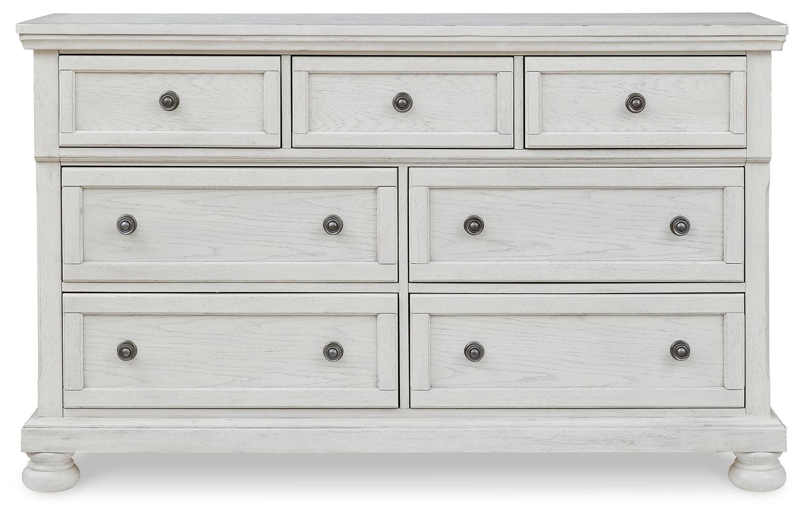 Robbinsdale Antique White Dresser front view with drawers open