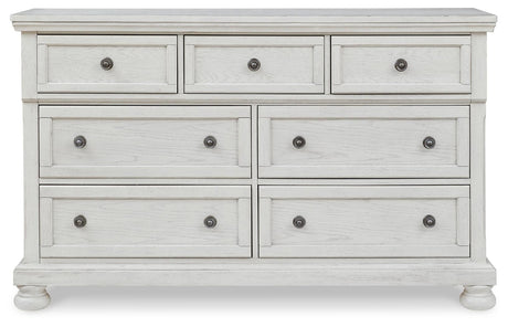 Robbinsdale Antique White Dresser front view with drawers open