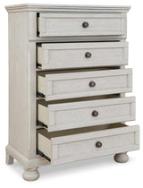Robbinsdale Antique White Chest of Drawers front view showing drawers