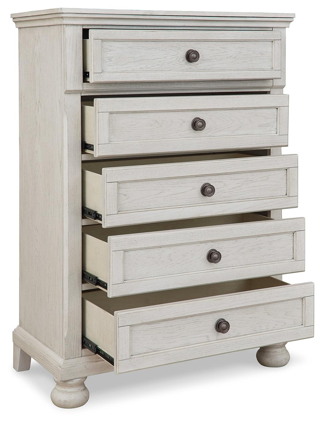 Robbinsdale Antique White Chest of Drawers front view showing drawers