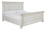 Robbinsdale Antique White Queen Panel Bed angled side view