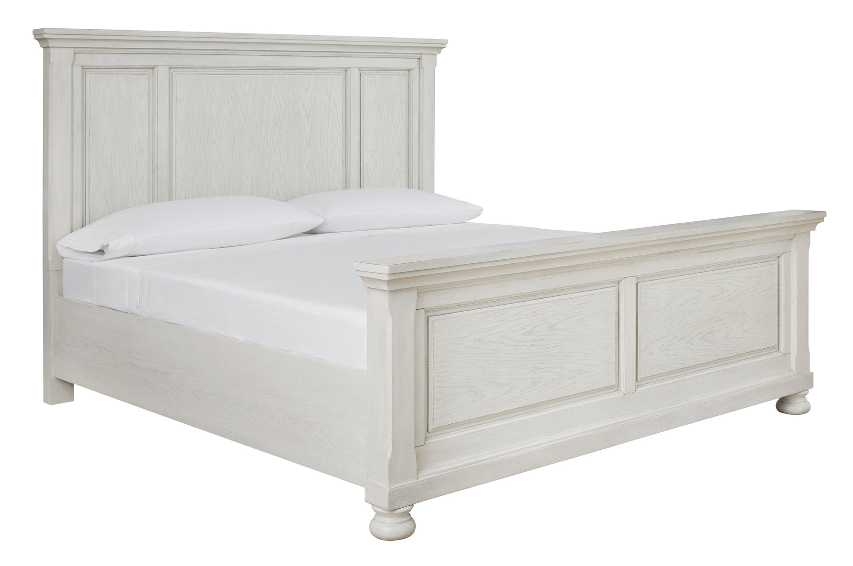 Robbinsdale Antique White Queen Panel Bed angled side view