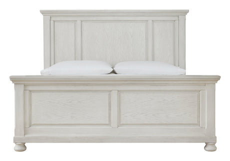 Robbinsdale Antique White Queen Panel Bed headboard close-up
