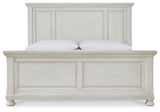 Close-up of carved headboard and grain texture on Robbinsdale King Panel Bed
