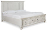 Robbinsdale Antique White Queen Panel Storage Bed close-up of storage drawer