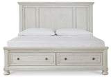 Robbinsdale Antique White Queen Panel Storage Bed side profile