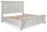 Robbinsdale Antique White Queen Panel Storage Bed headboard front view