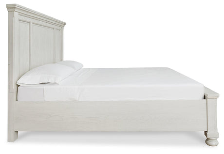 Robbinsdale Antique White Queen Panel Storage Bed detail of antique white finish