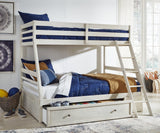 Robbinsdale Antique White Twin Over Full Bunk Bed open storage drawer