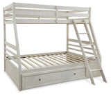 Robbinsdale Antique White Twin Over Full Bunk Bed ladder and guard rails close-up