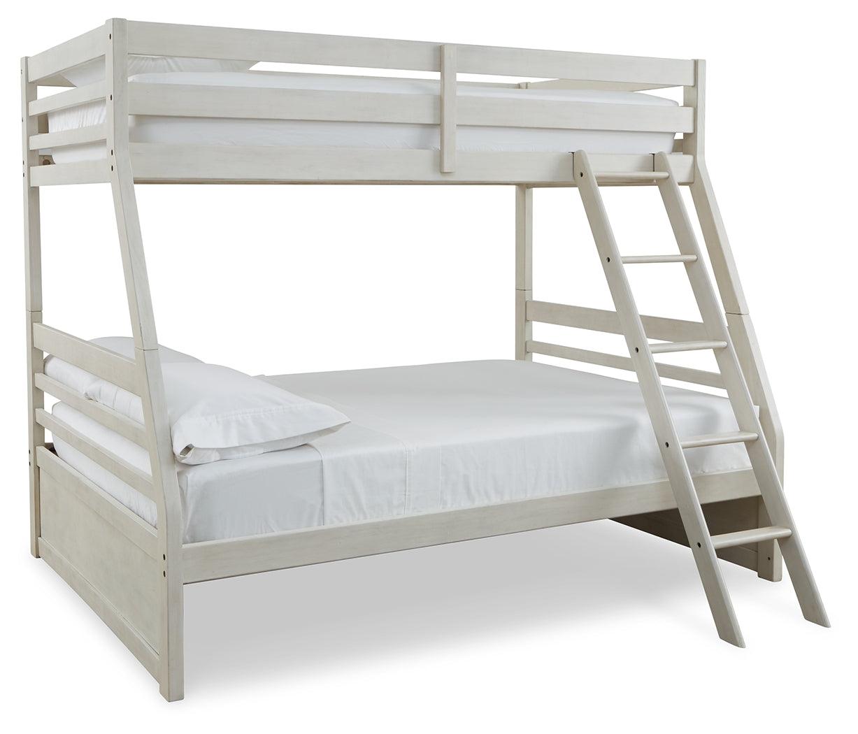 Robbinsdale Antique White Twin Over Full Bunk Bed - angled side view