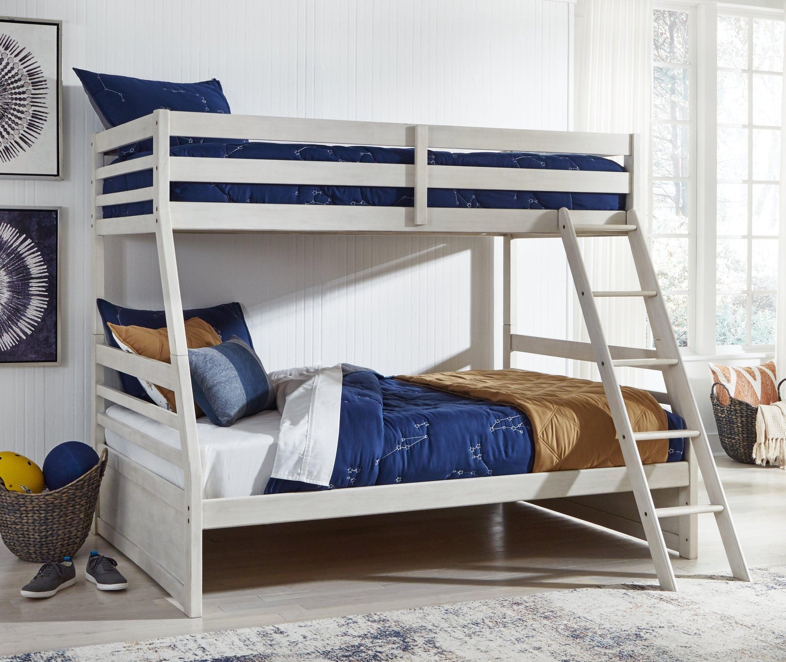 Robbinsdale Antique White Twin Over Full Bunk Bed - Ella Furniture