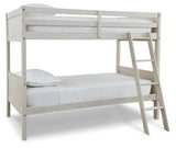 Side view of Robbinsdale Antique White Twin-Over-Twin Bunk Bed