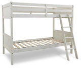 Head-on view of Robbinsdale Antique White Twin-Over-Twin Bunk Bed