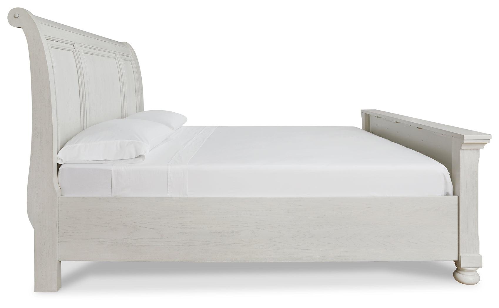 Robbinsdale Antique White Queen Sleigh Bed - Ella Furniture