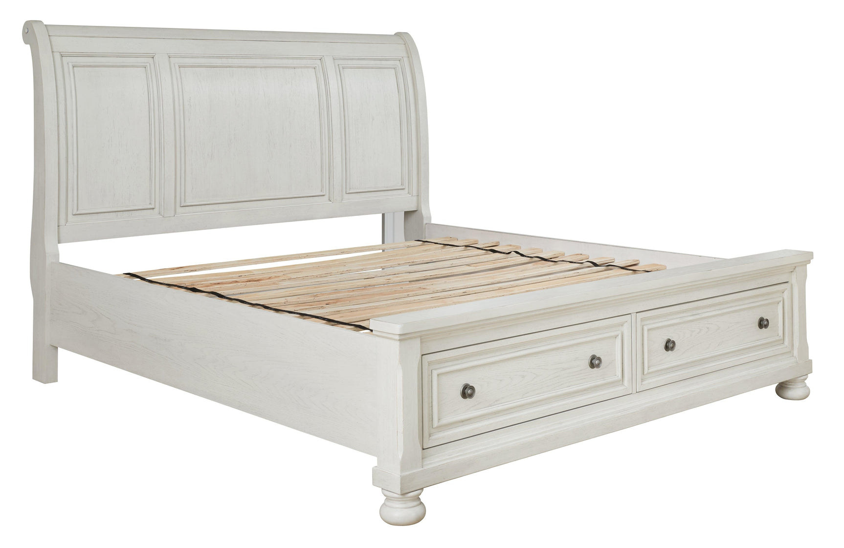 Robbinsdale Antique White King Sleigh Bed with Storage - headboard close-up