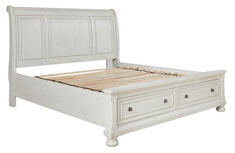 Robbinsdale Antique White King Sleigh Bed with Storage - headboard close-up