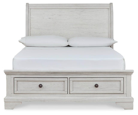 Robbinsdale Antique White Full Sleigh Storage Bed footboard and storage drawers
