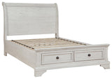 Robbinsdale Antique White Full Sleigh Storage Bed headboard front view